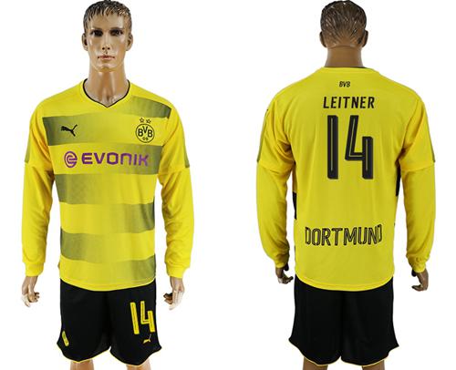 Dortmund #14 Leitner Home Long Sleeves Soccer Club Jersey